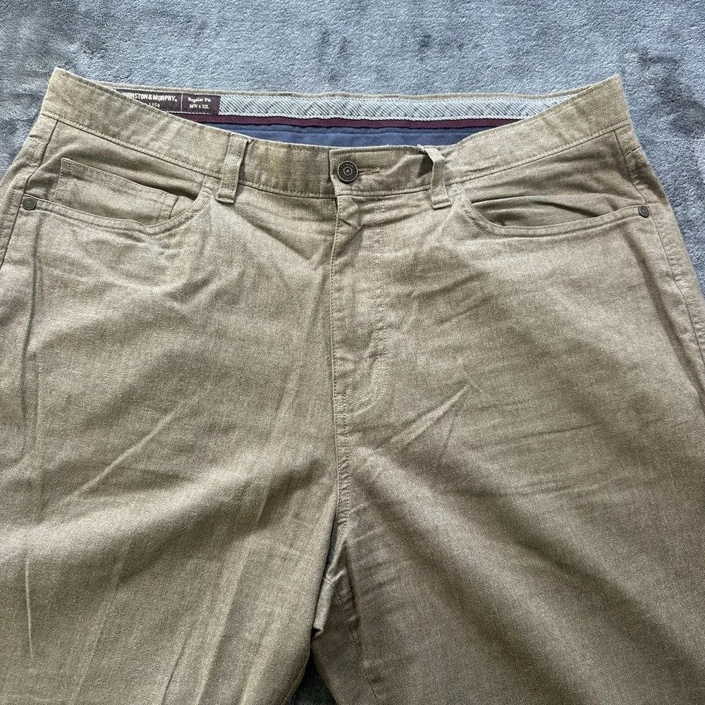 Johnston Murphy‎ Regular Fit Mens 36x32 Khaki Chinos Pants Pima Cotton Stretch